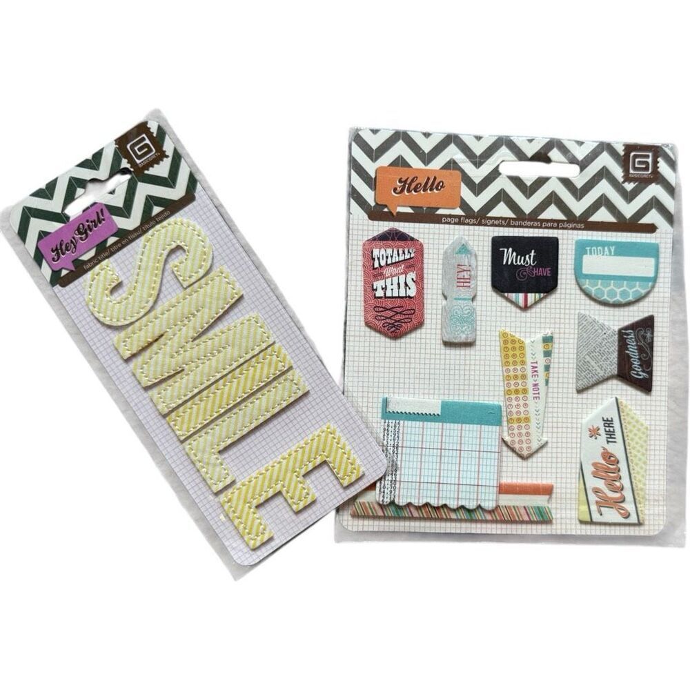 Brand New Basic Gray Fabric Tile and Page Flags for Scrapbooking